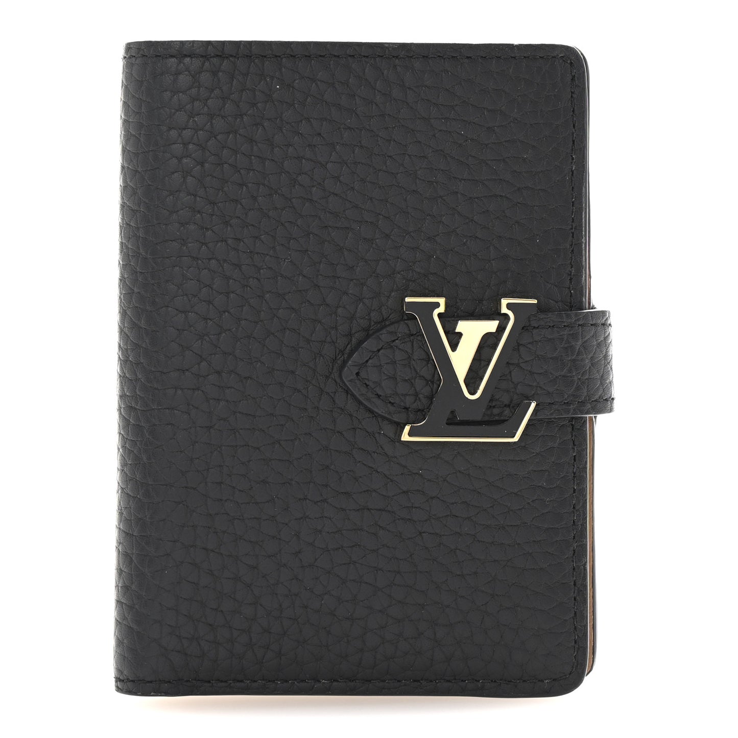 Taurillon Capucines Vertical Compact Wallet Black