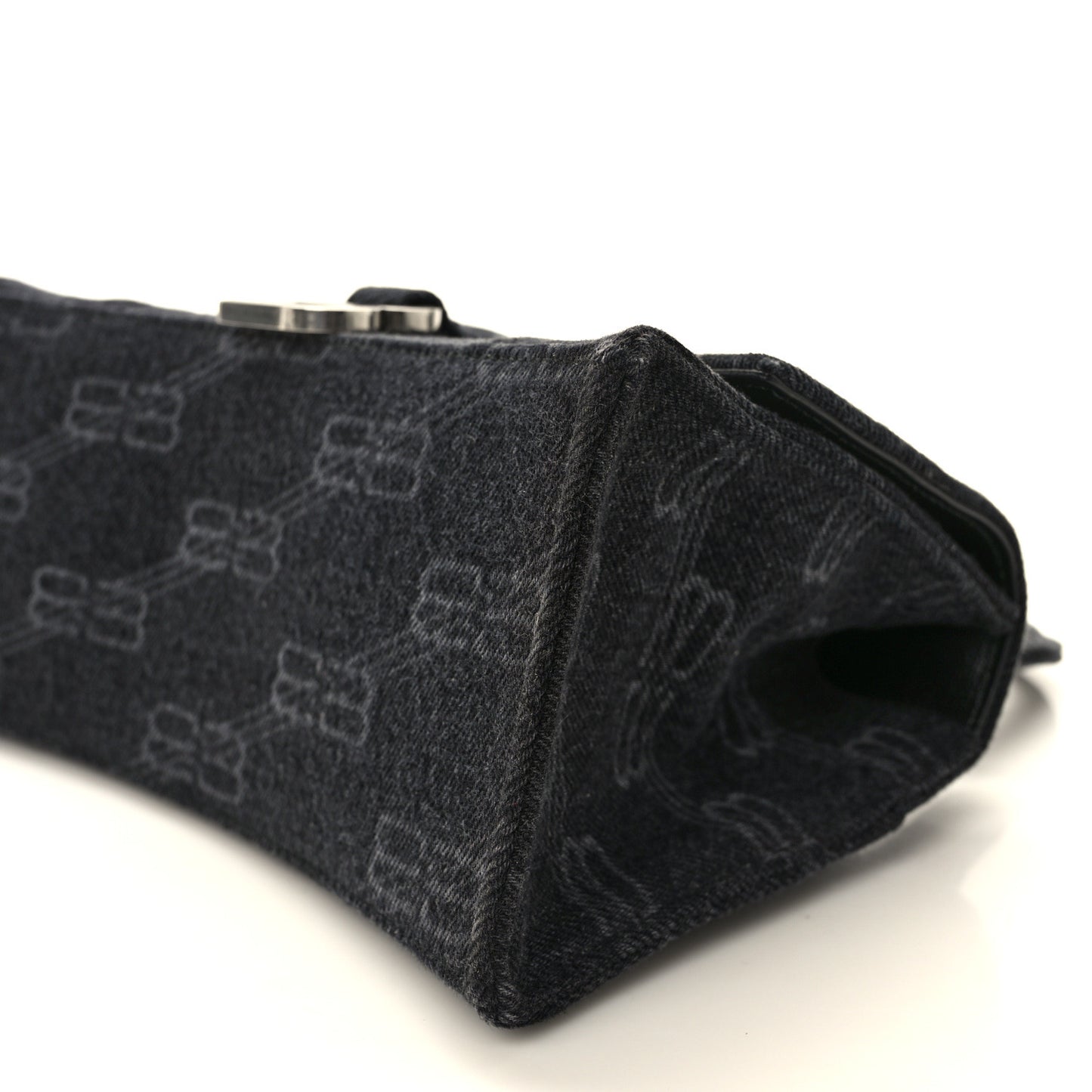 Denim BB Monogram Small Hourglass Top Handle Bag Black