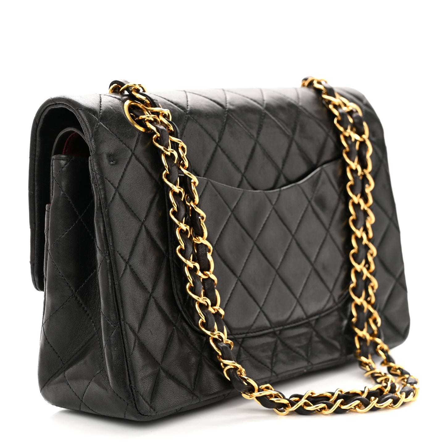 Lambskin Quilted Medium Double Flap Black