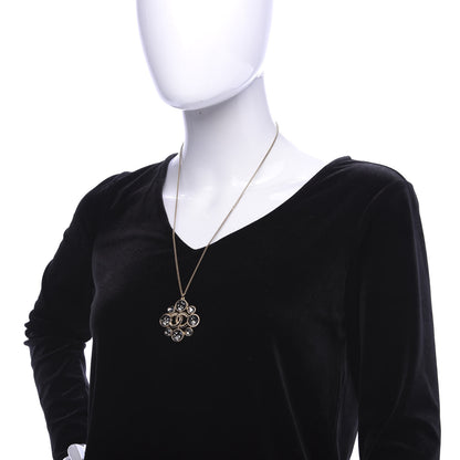 Chanel Gripoix Poured Glass Crystal CC Pendant Necklace Black Gold 2 of 7