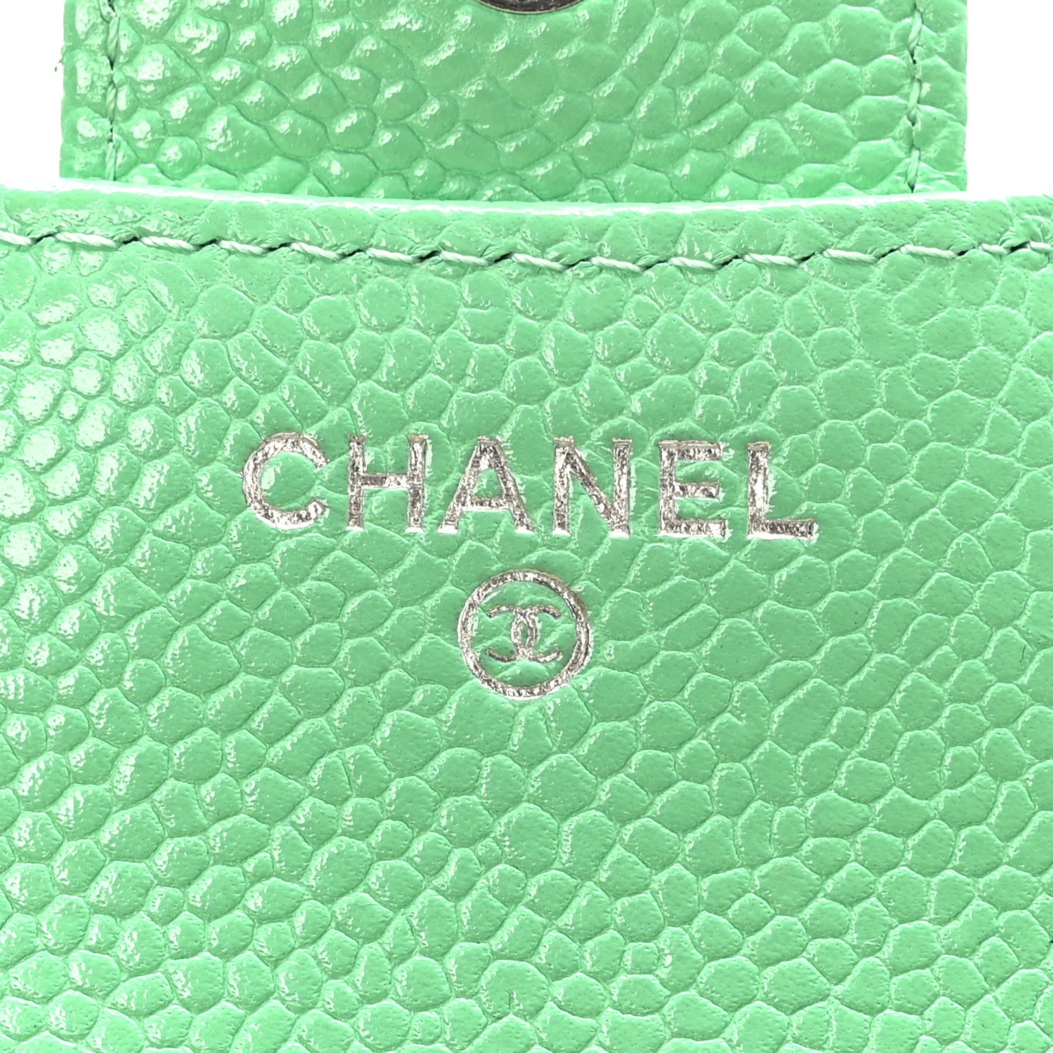 Chanel Caviar Flat Chevron Quilted Card Holder Wallet Green 6 of 7