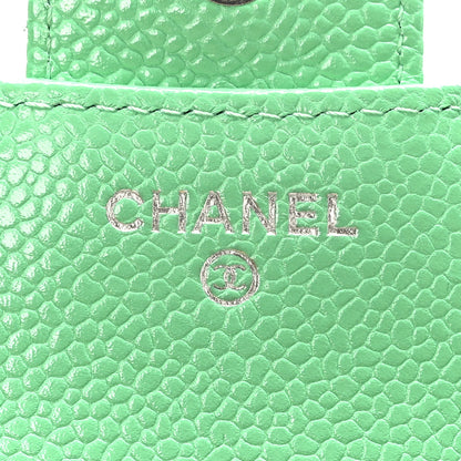 Chanel Caviar Flat Chevron Quilted Card Holder Wallet Green 6 of 7