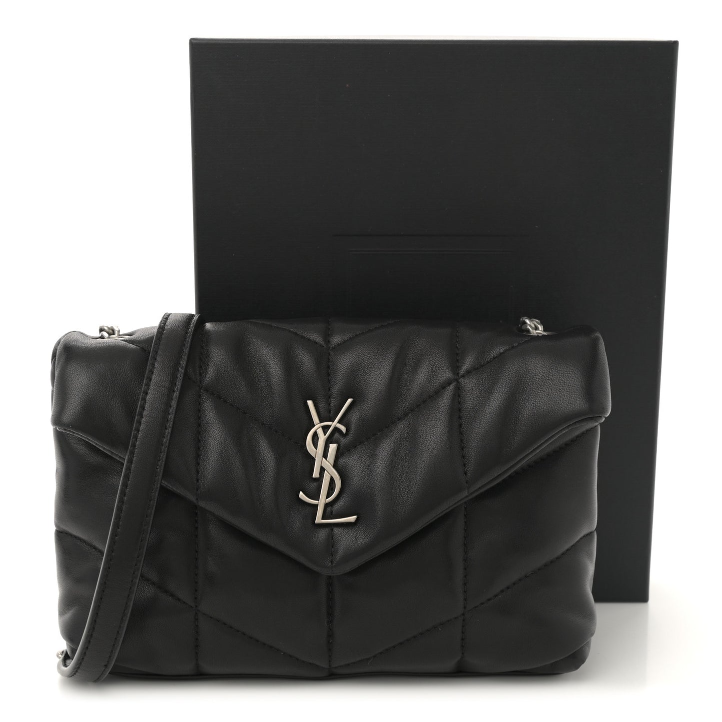 Lambskin Quilted Toy Loulou Puffer Monogram Chain Satchel Black