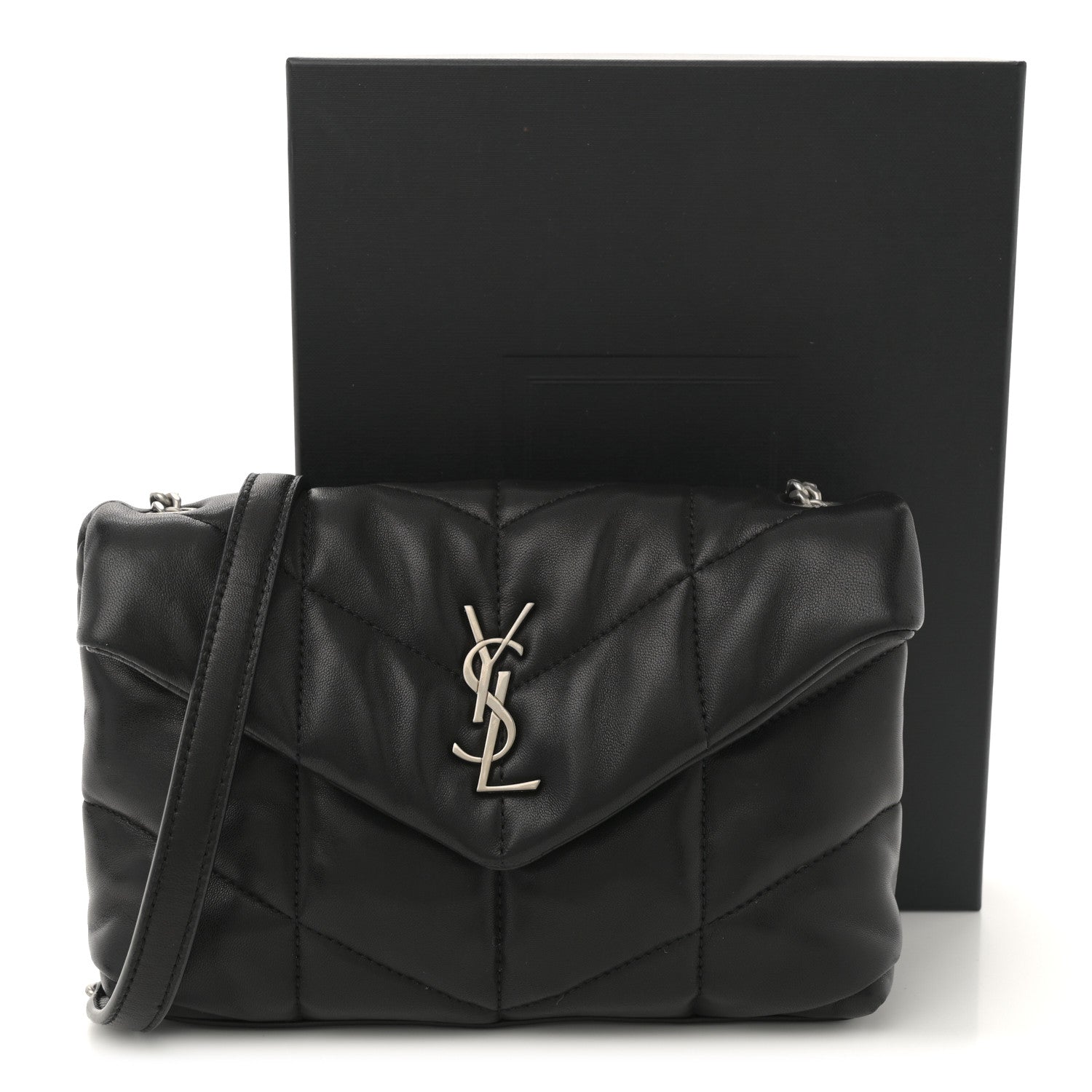Saint Laurent Lambskin Quilted Toy Loulou Puffer Monogram Chain Satchel Black 12 of 12