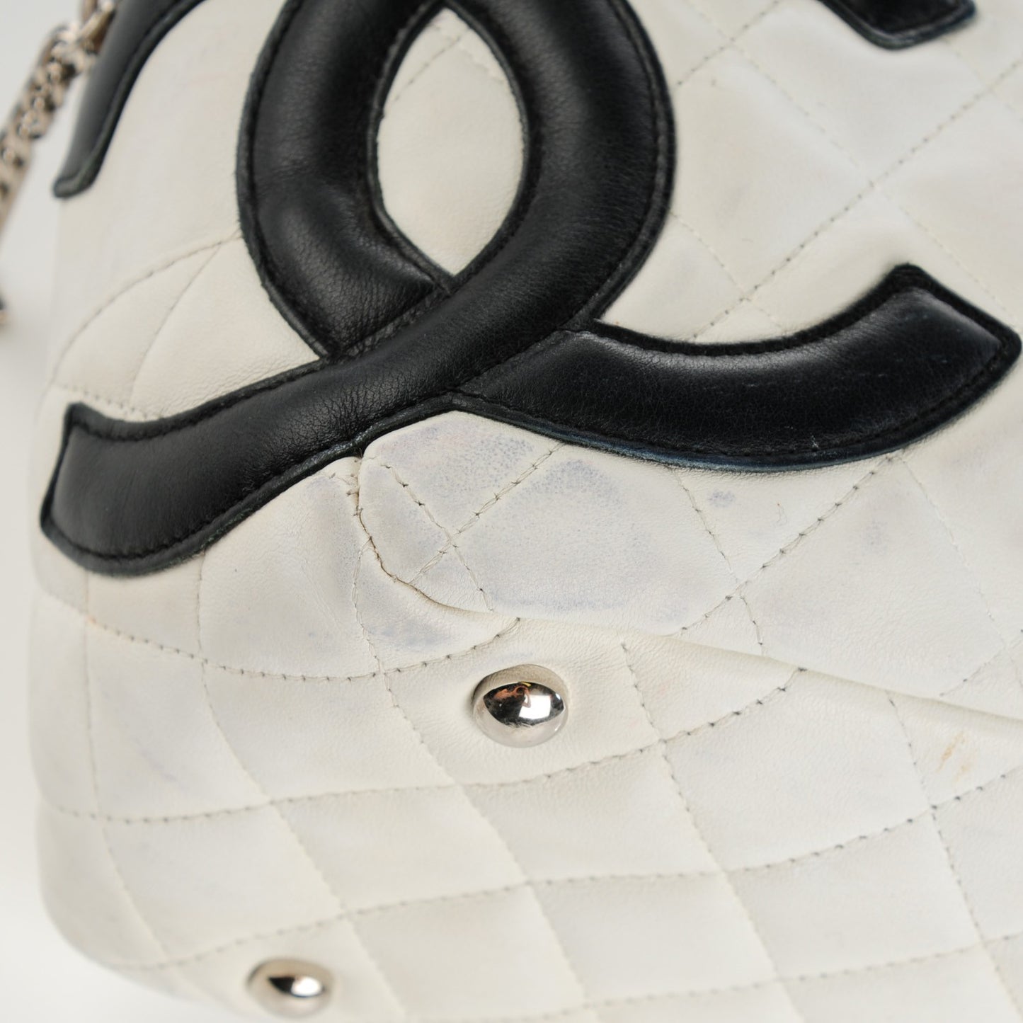 Calfskin Quilted Large Cambon Bowler White Black