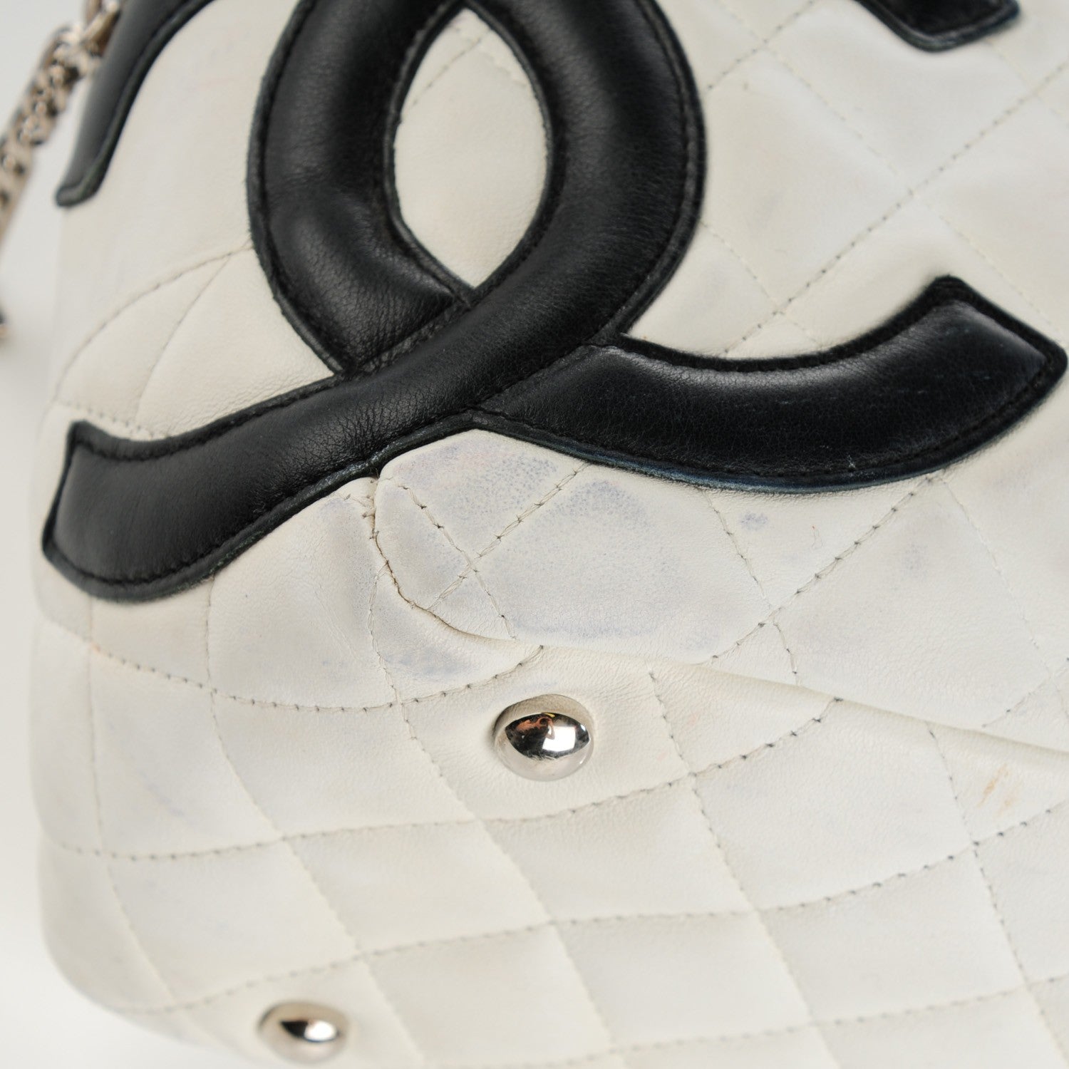 Chanel Calfskin Quilted Large Cambon Bowler White Black 8 of 11