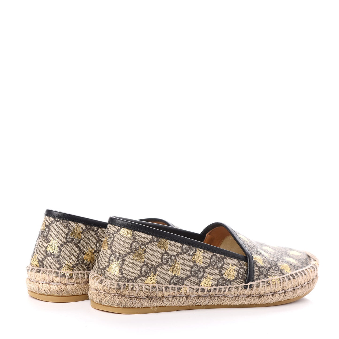 GG Supreme Monogram Bees Espadrille Flats 36.5 Beige Ebony Oro Black