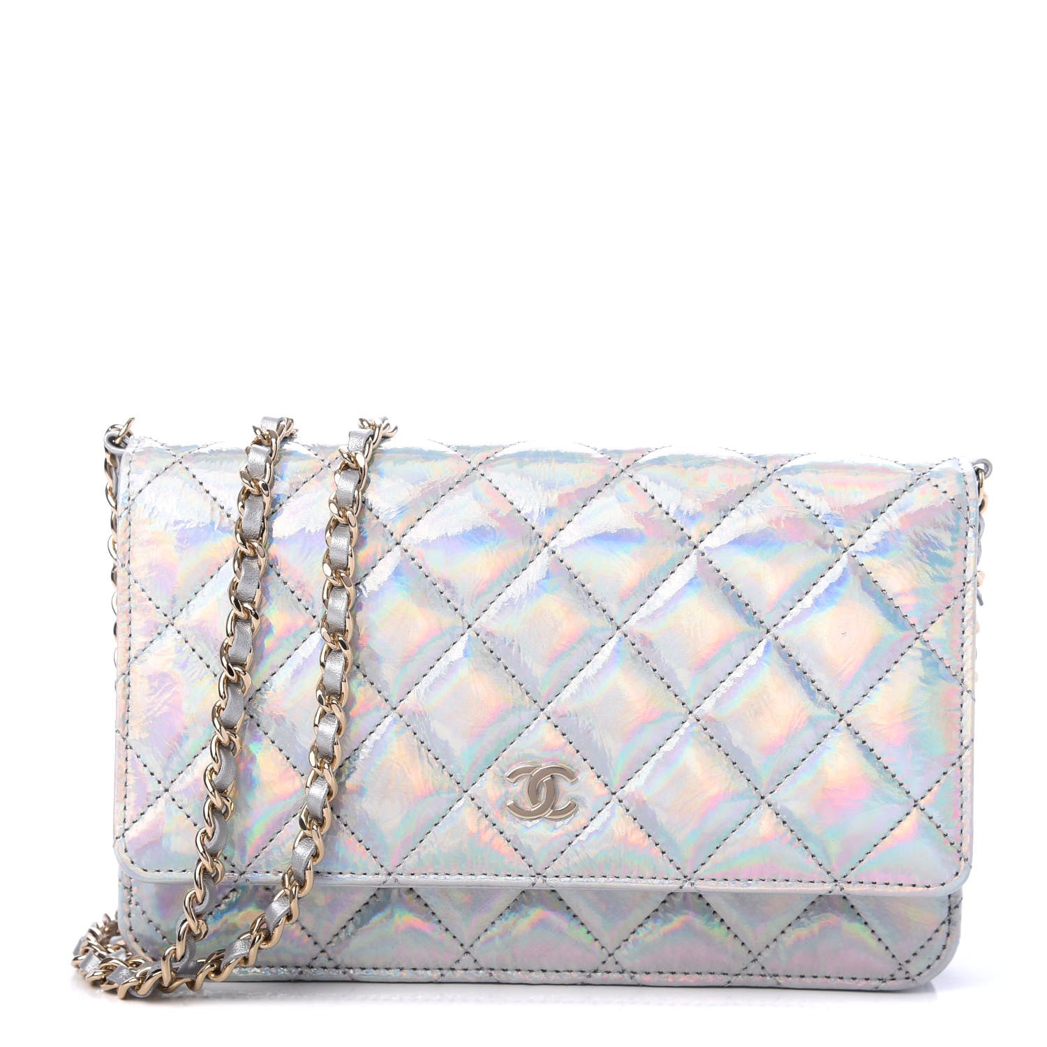 Chanel Iridescent Goatskin Quilted Wallet On Chain WOC Silver 1 of 11