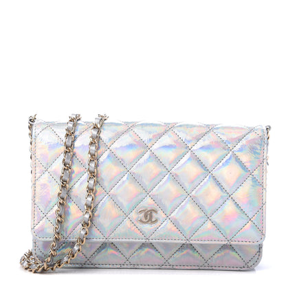 Chanel Iridescent Goatskin Quilted Wallet On Chain WOC Silver 1 of 11