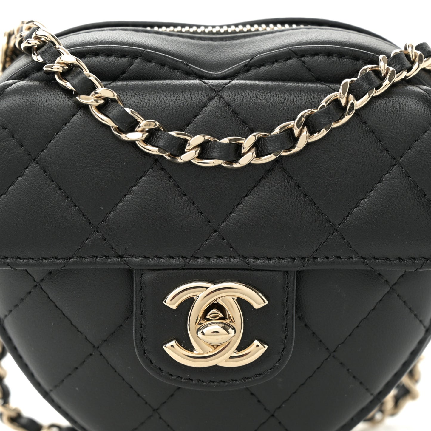 Lambskin Quilted CC In Love Heart Clutch With Chain Black