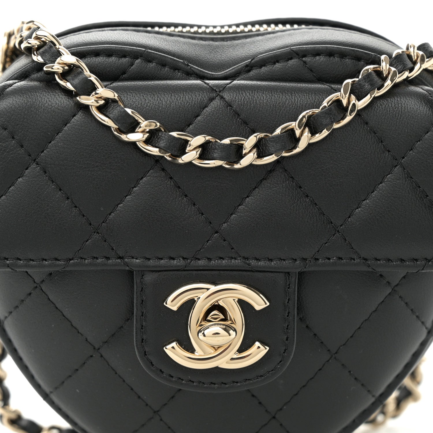 Chanel Lambskin Quilted CC In Love Heart Clutch With Chain Black 8 of 11