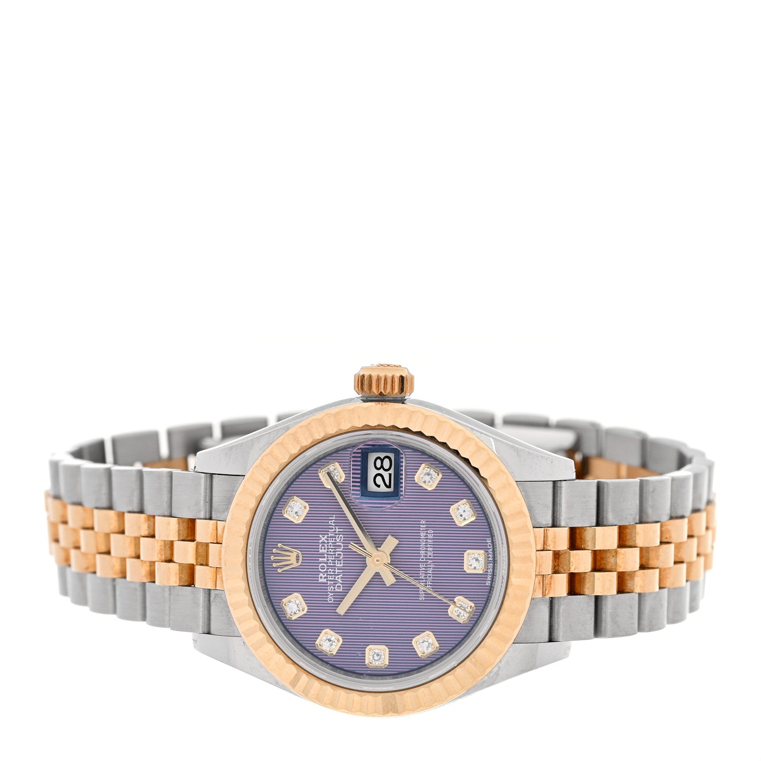 Rolex Stainless Steel 18K Yellow Gold Diamond 28mm Oyster Perpetual Datejust Watch Lavender Tapestry 279173 2 of 5