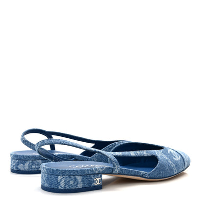 Chanel Denim Cap Toe CC Slingback Flats 41 Light Blue Multicolor 4 of 9