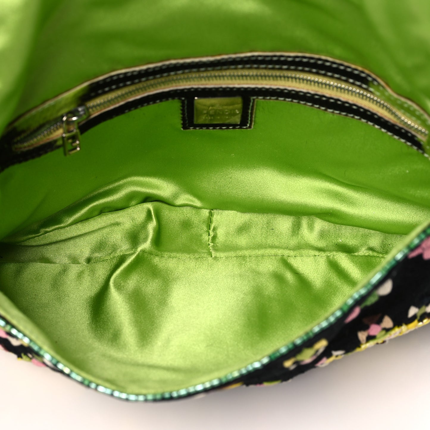 Satin Calf Hair Beaded Baguette Green Multicolor
