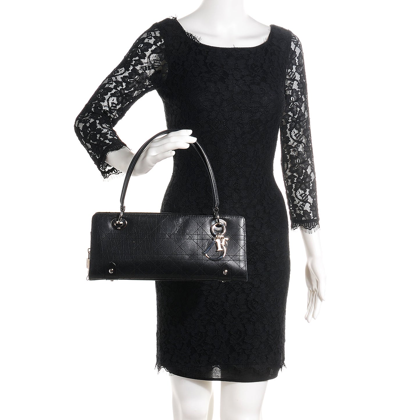 Calfskin Cannage Stitched Lady Dior East West Black