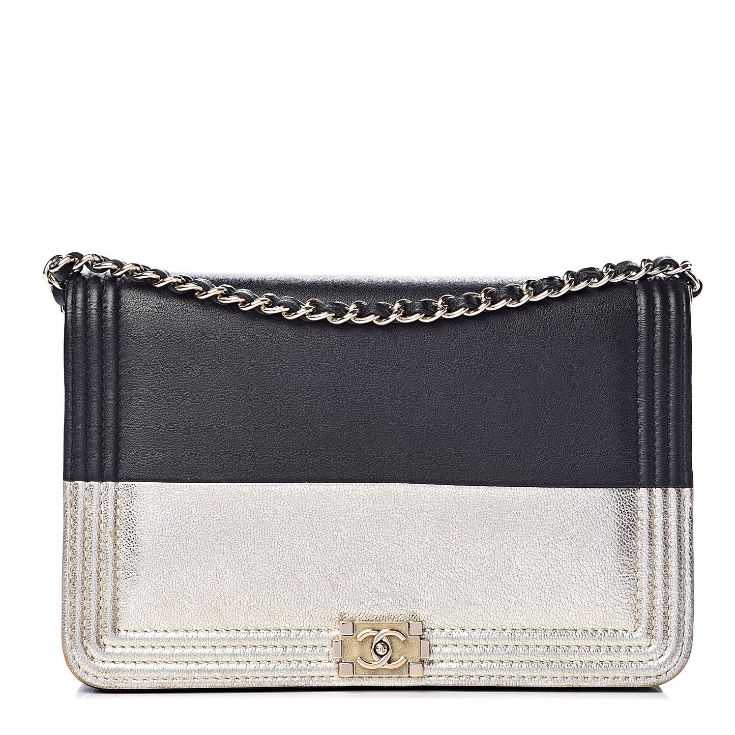 Metallic Goatskin Lambskin Boy Wallet on Chain WOC Black Gold
