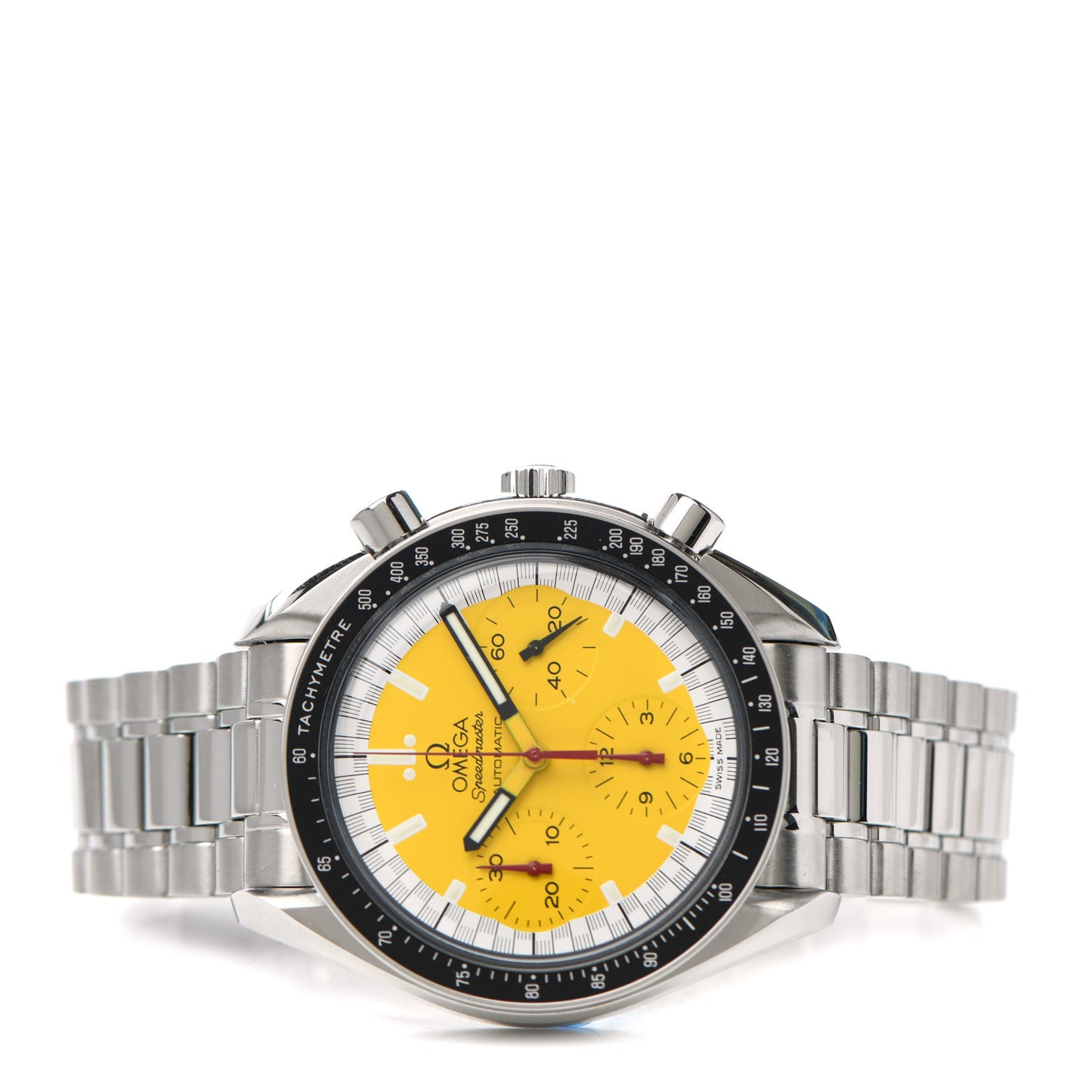 Stainless Steel 39mm Speedmaster Schumacher Chronograph Automatic Watch Yellow 3510.12.00
