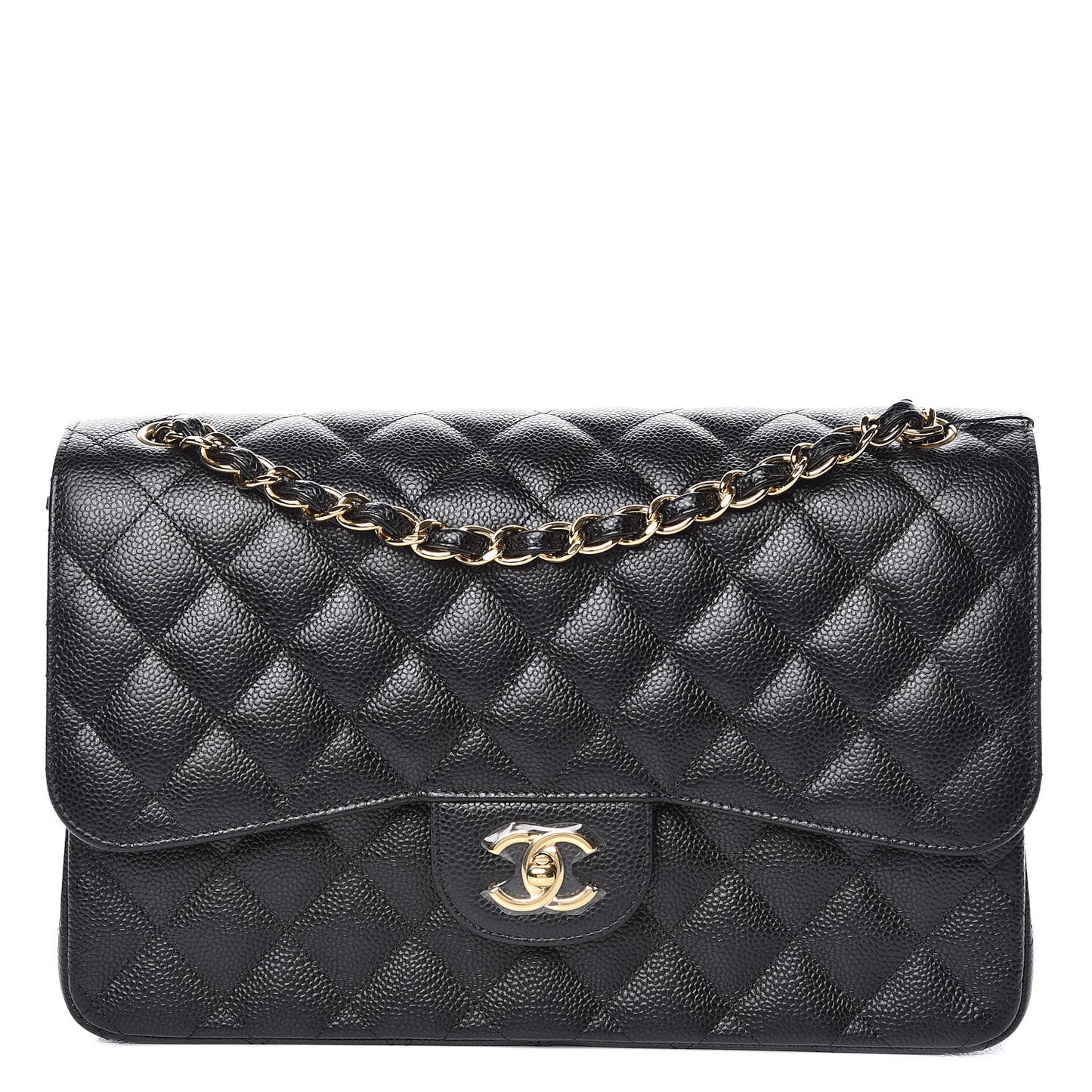Caviar Quilted Jumbo Double Flap Black