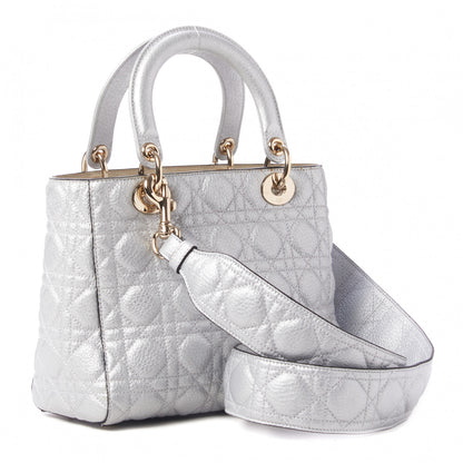 Christian Dior Metallic Grained Calfskin Cannage Medium Supple Lady Dior Silver 3 of 10