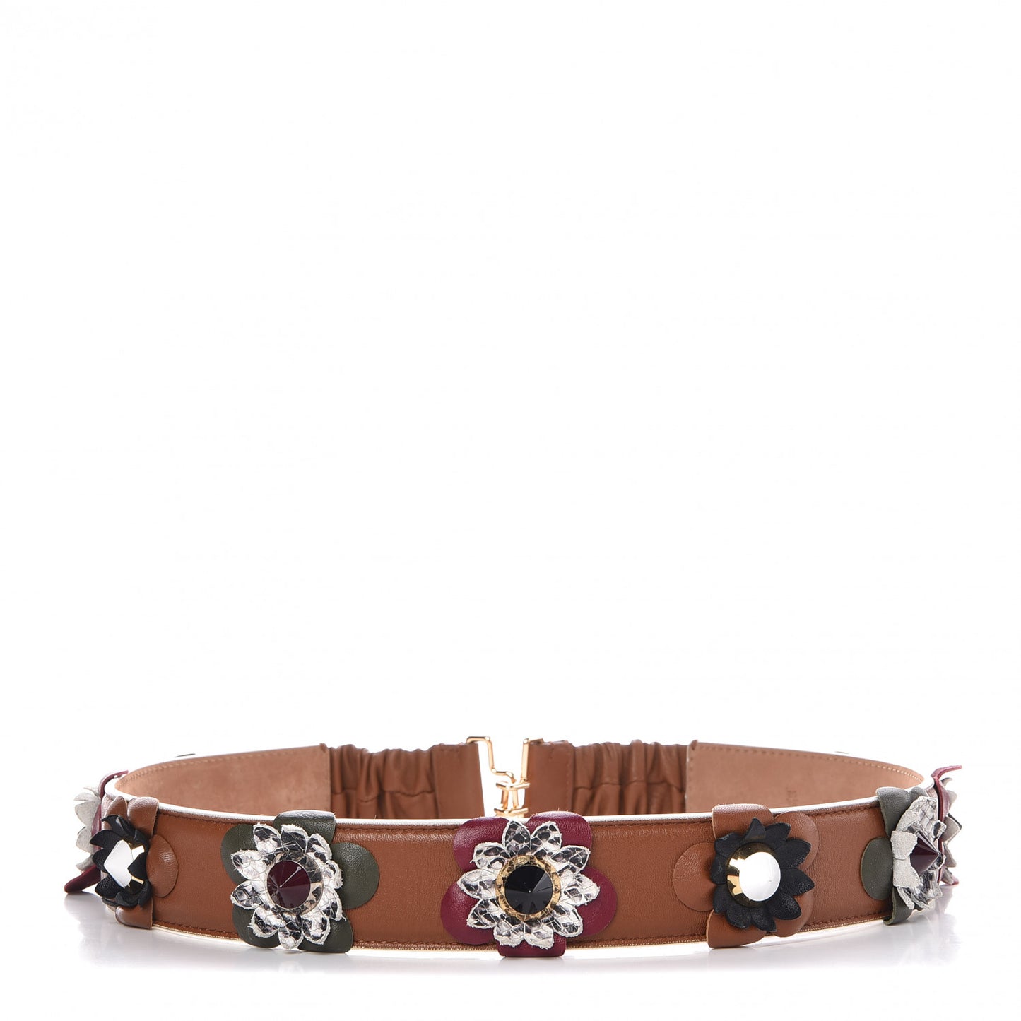 Calfskin Flowerland Belt 85 30 Brown Multicolor