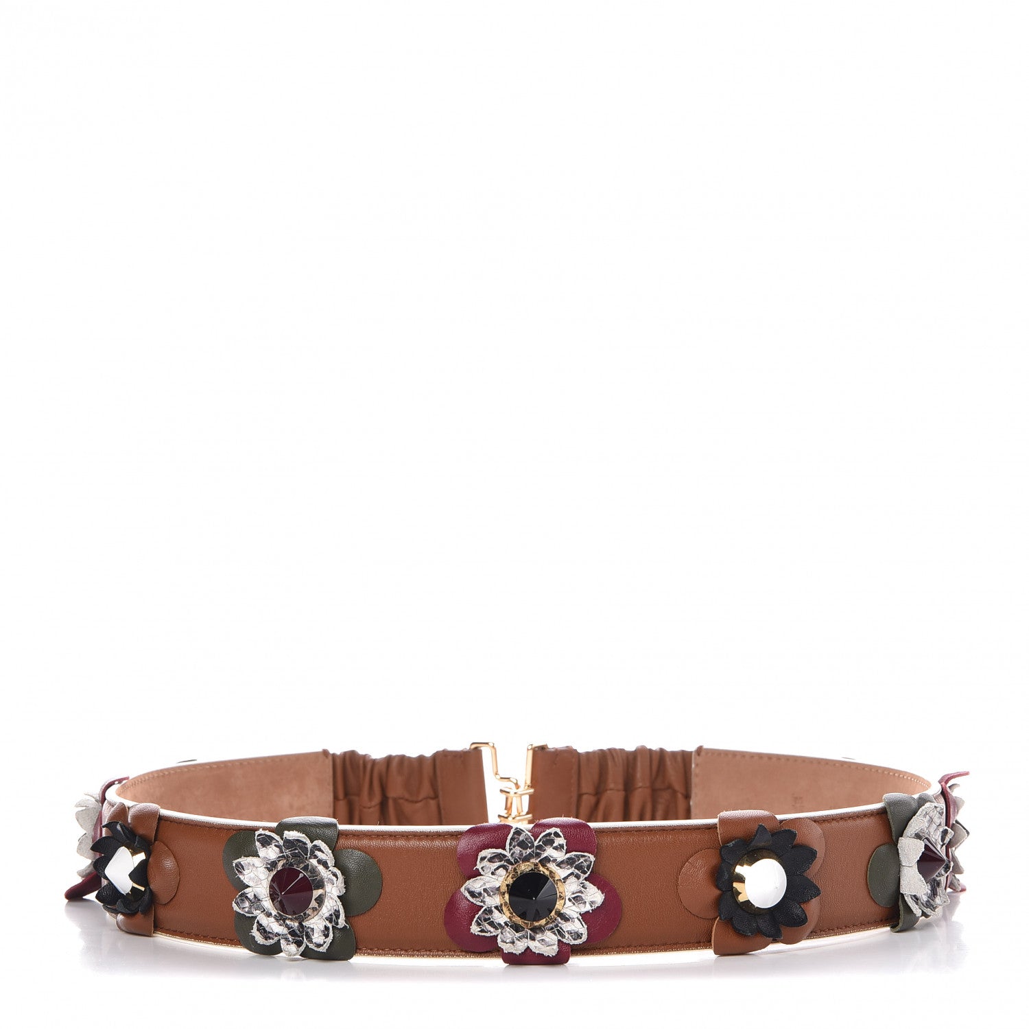 Fendi Calfskin Flowerland Belt 85 30 Brown Multicolor 1 of 5