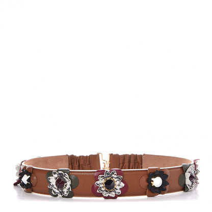 Fendi Calfskin Flowerland Belt 85 30 Brown Multicolor 1 of 5