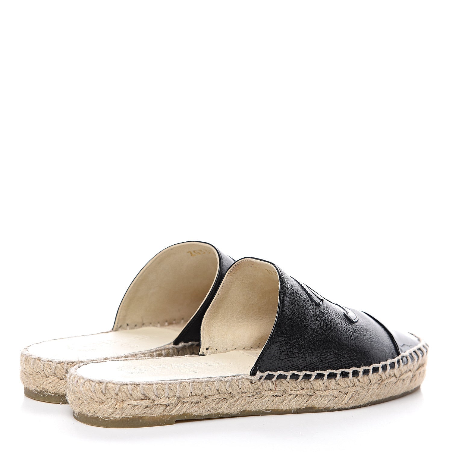 Chanel Goatskin Patent Calfskin CC Espadrille Mules 34 Black 4 of 13