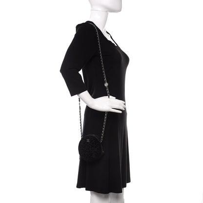 Chanel Velvet Camellia Round Clutch With Chain Black 2 of 11