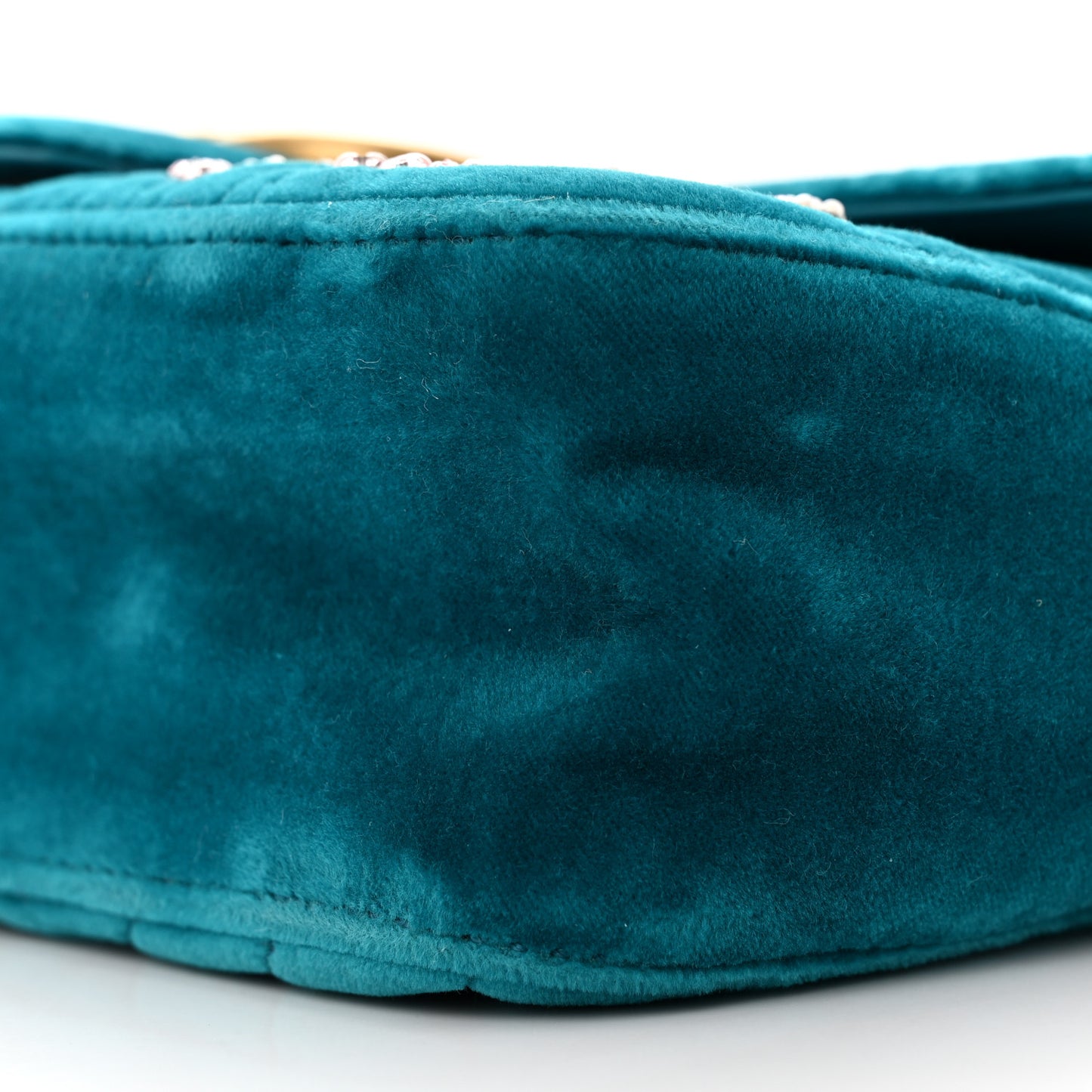 Velvet Matelasse Embroidered Small GG Marmont Shoulder Bag Pavone Cyan