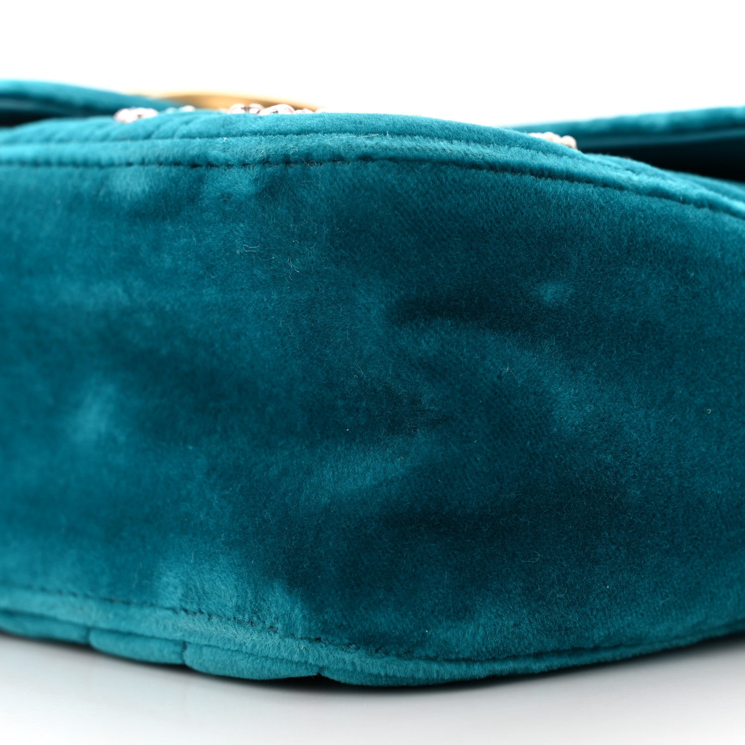Gucci Velvet Matelasse Embroidered Small GG Marmont Shoulder Bag Pavone Cyan 11 of 14