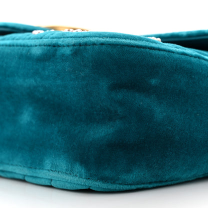 Gucci Velvet Matelasse Embroidered Small GG Marmont Shoulder Bag Pavone Cyan 11 of 14