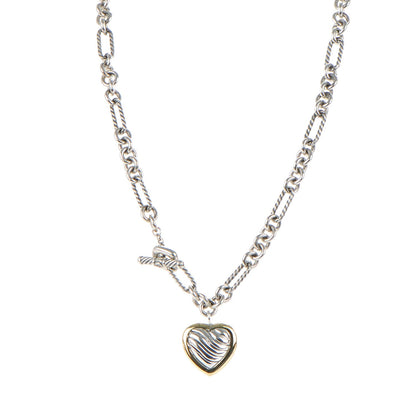 David Yurman Sterling Silver 18K Yellow Gold Cable Heart Figaro Necklace 1 of 4