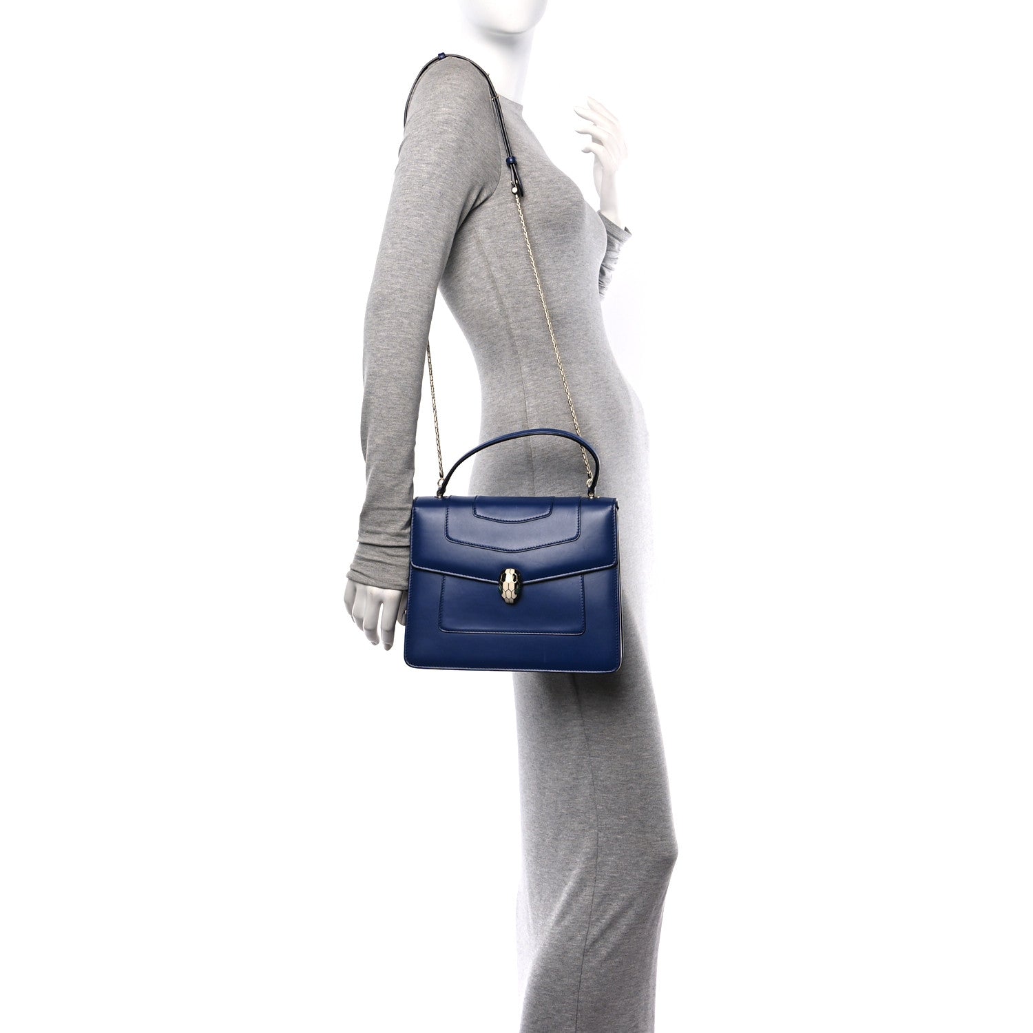 Bulgari Calfskin Large Serpenti Forever Top Handle Blue 2 of 13