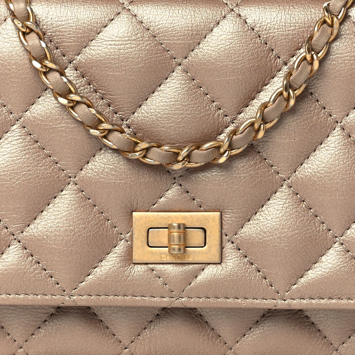 Chanel Metallic Aged Calfskin Reissue Wallet On Chain WOC Gold 8 of 10