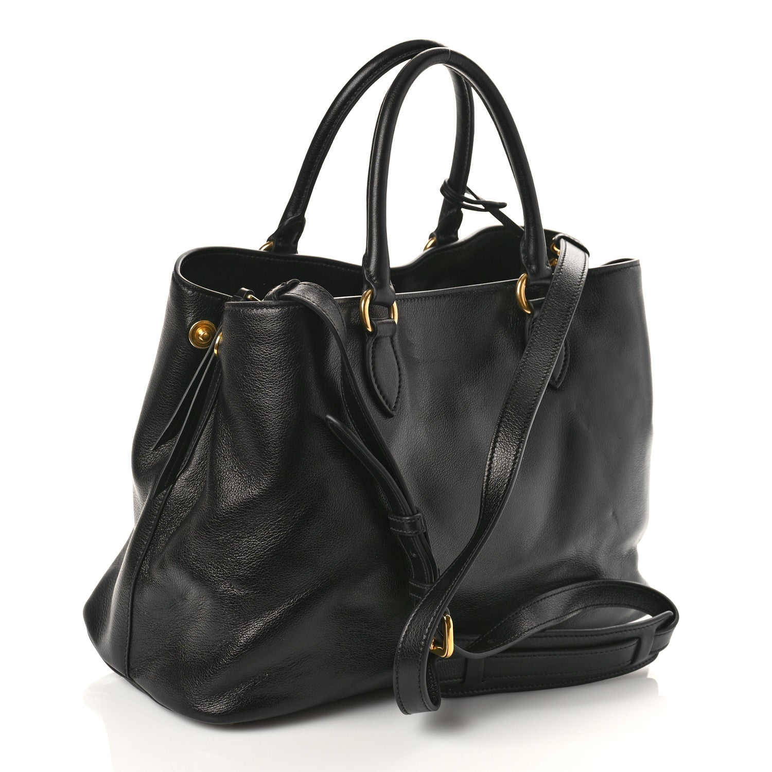 Prada Glace Calfskin Embossed Logo Tote Black 3 of 8