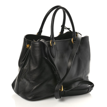 Prada Glace Calfskin Embossed Logo Tote Black 3 of 8