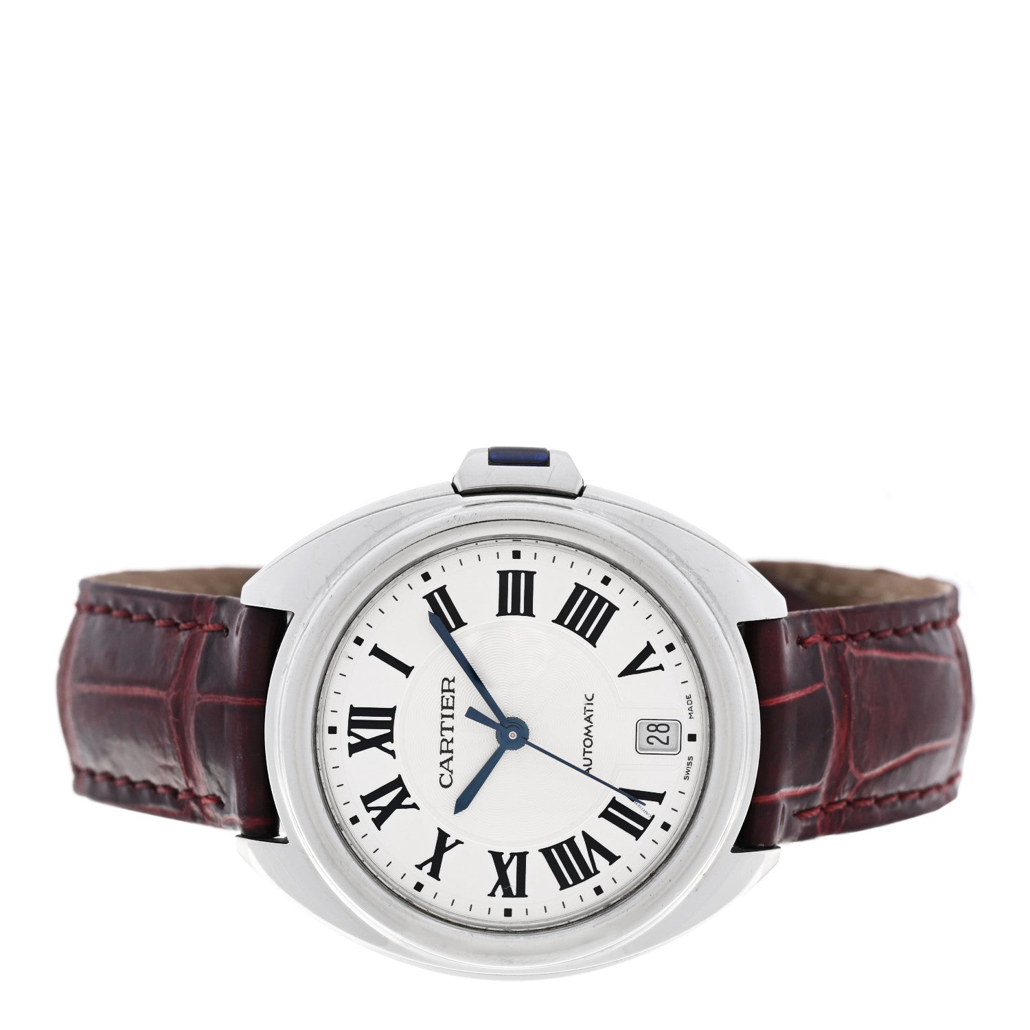 Cartier Stainless Steel Alligator 35mm Cle De Cartier Automatic Watch Burgundy 2 of 5