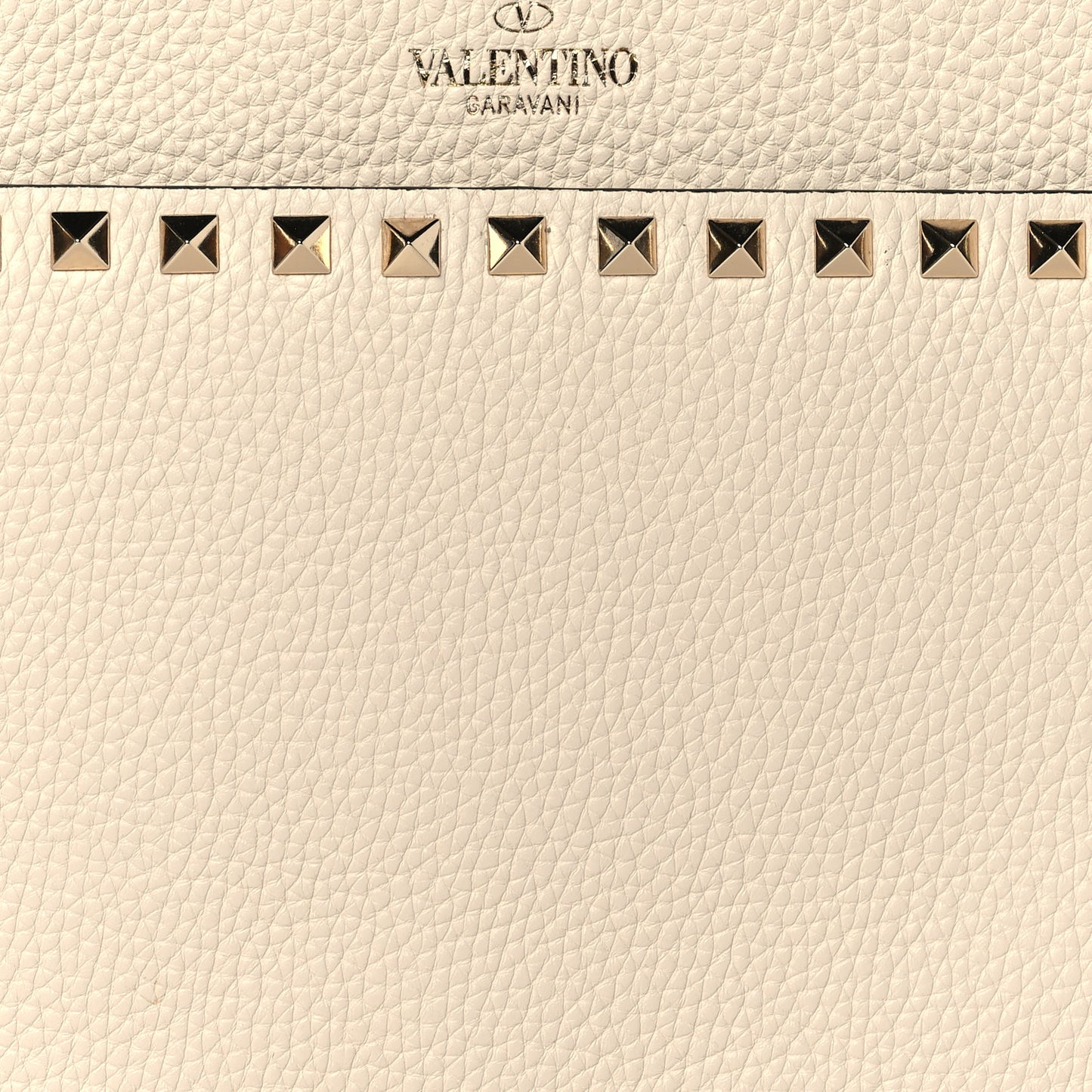 Pebbled Calfskin Rockstud Zip Pouch Ivory