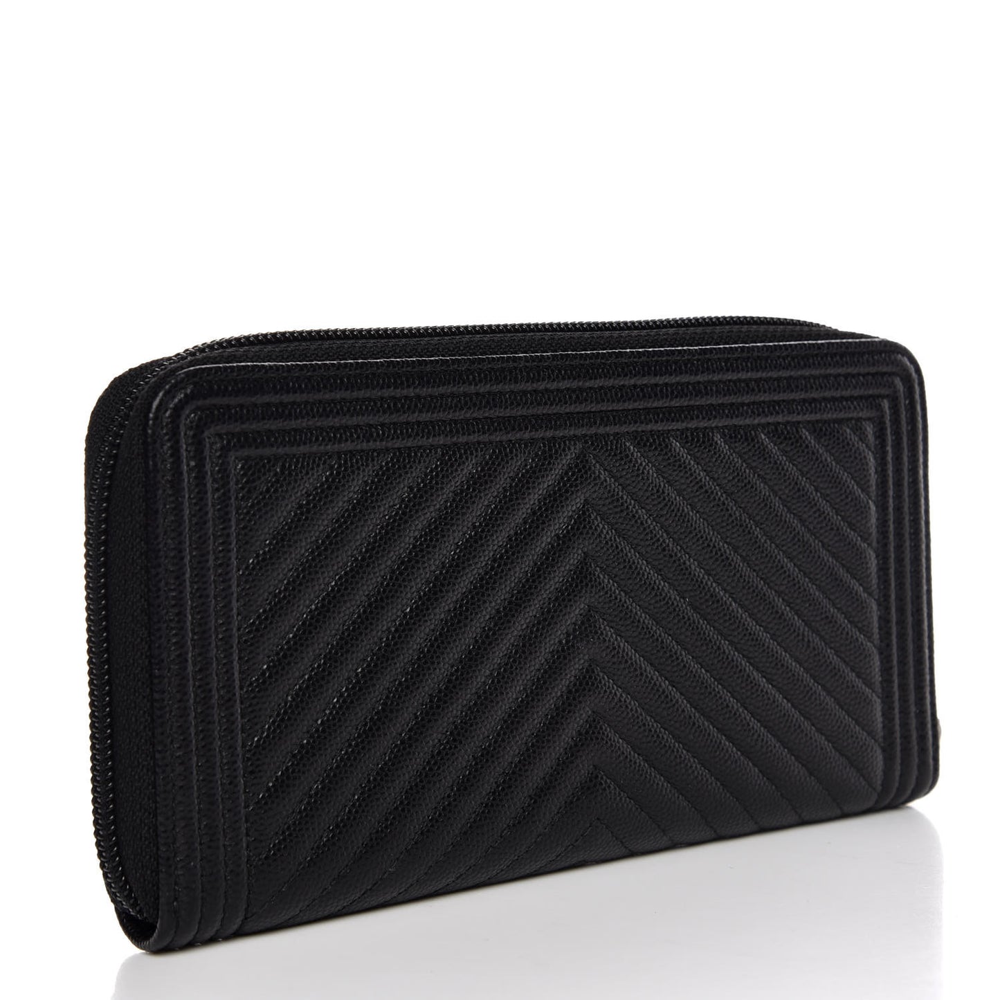 Caviar Chevron Quilted Zip Around Boy Wallet Black