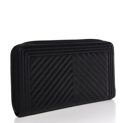 Chanel Caviar Chevron Quilted Zip Around Boy Wallet Black 3 of 8