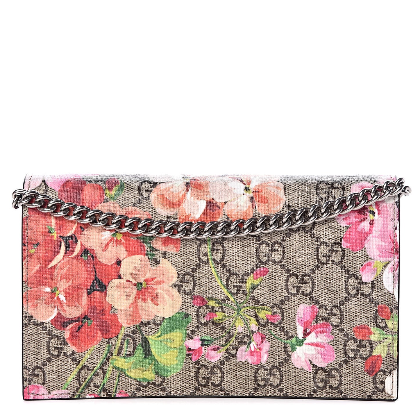 GG Supreme Monogram Blooms Chain Wallet Beige Multicolor Dry Rose