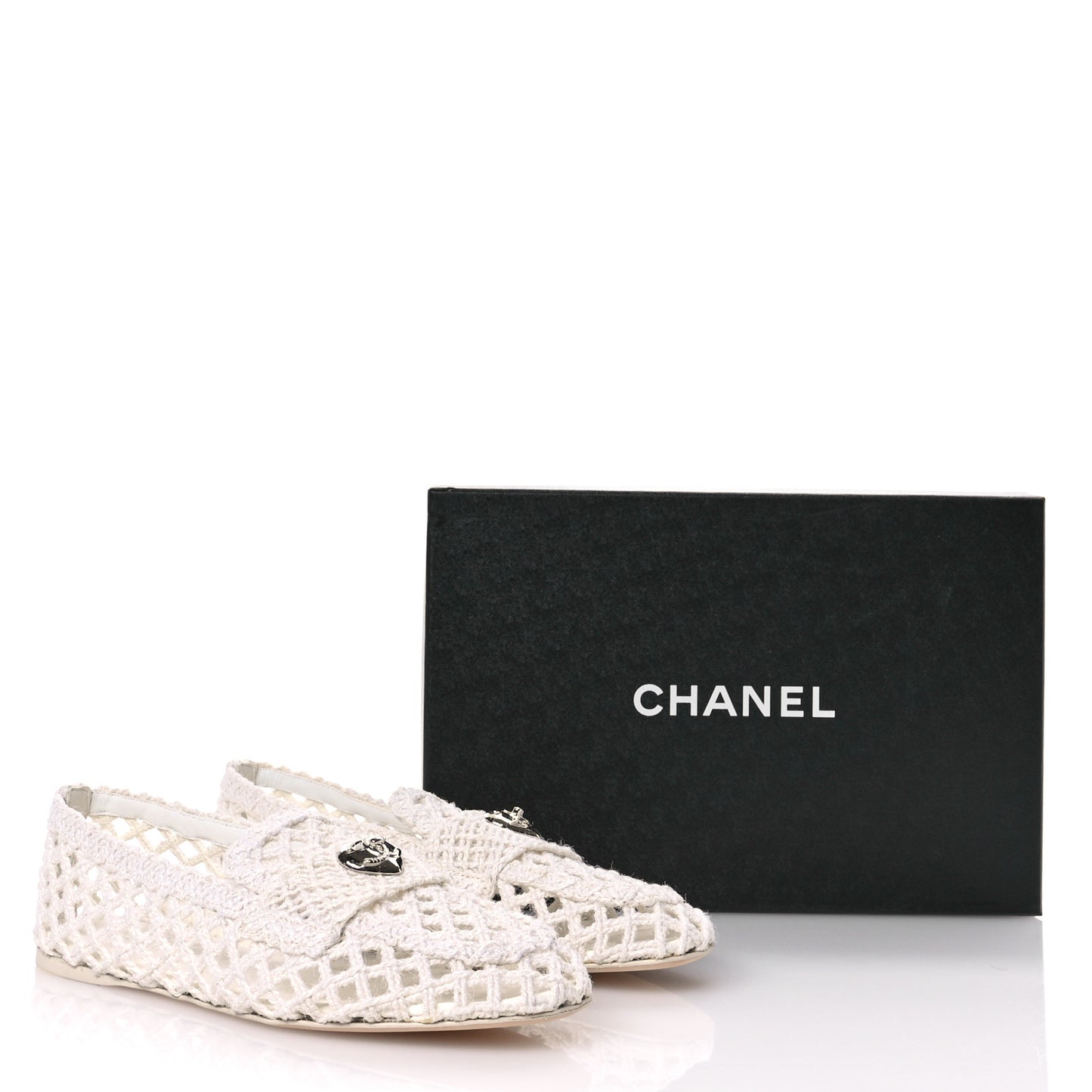 Cord Braided CC Mocassin Loafers 39.5 White