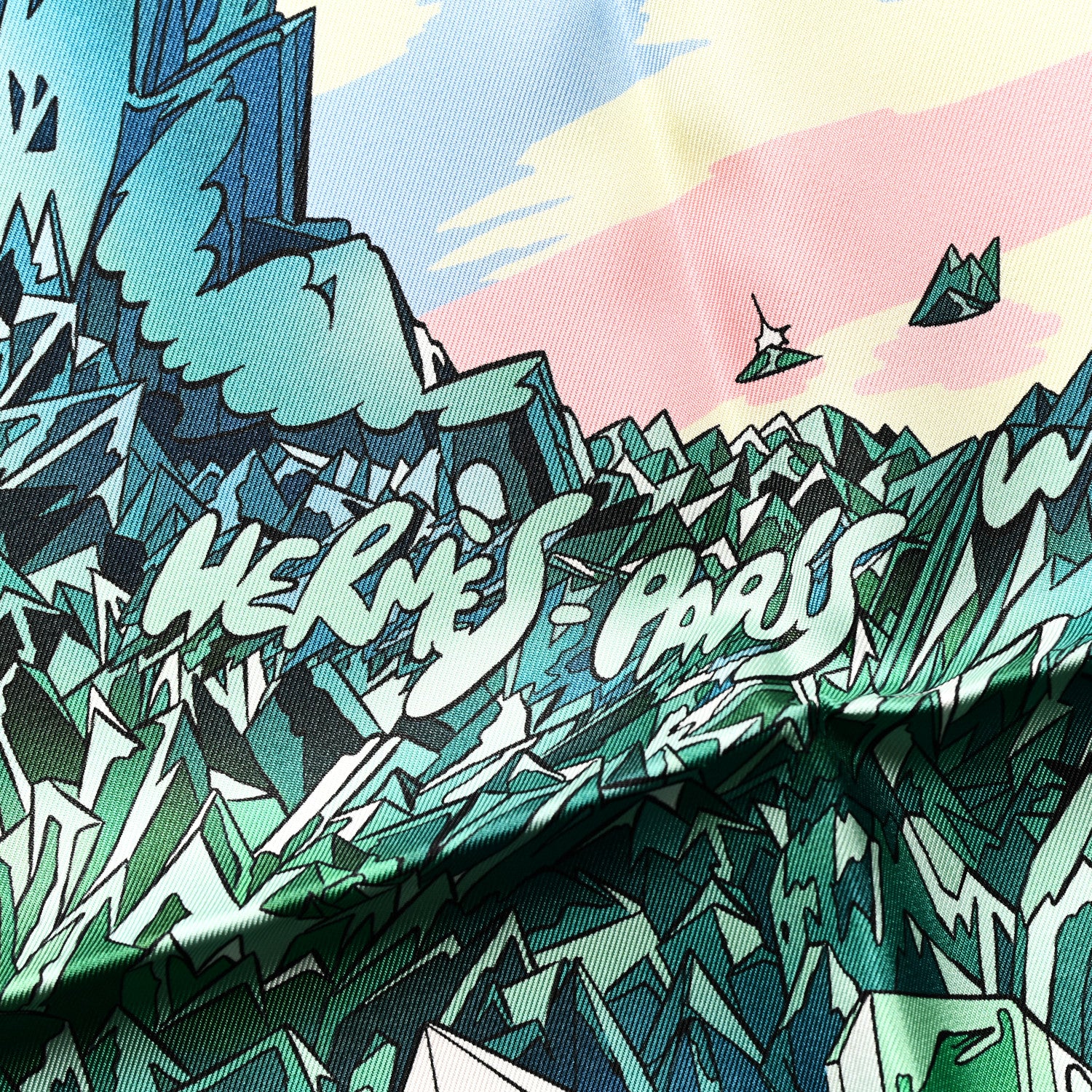 Hermes Silk Twill La Vallee De Cristal Scarf 90 Vert Vif Rose Bleu