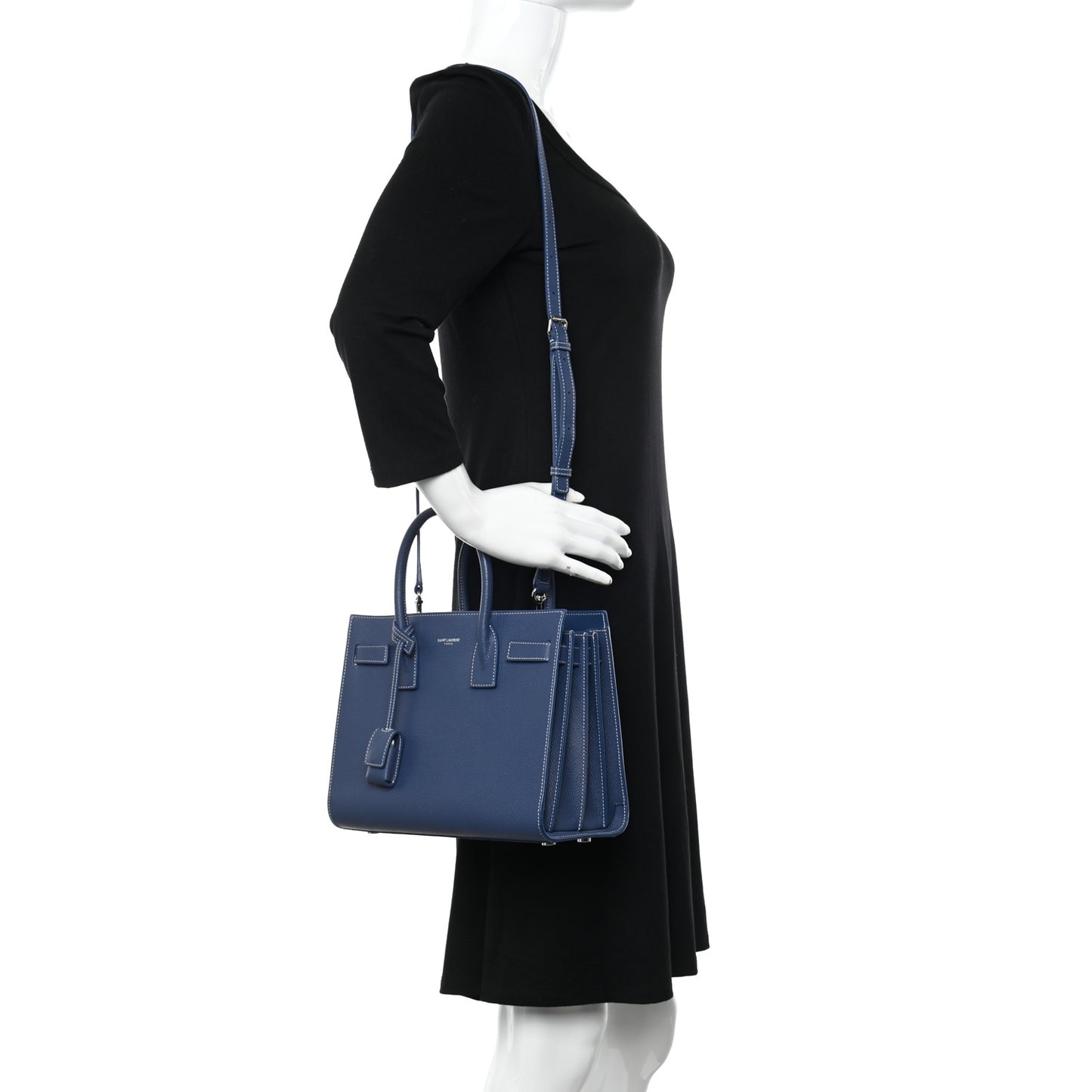 Grained Calfskin Topstitch Baby Sac De Jour Denim