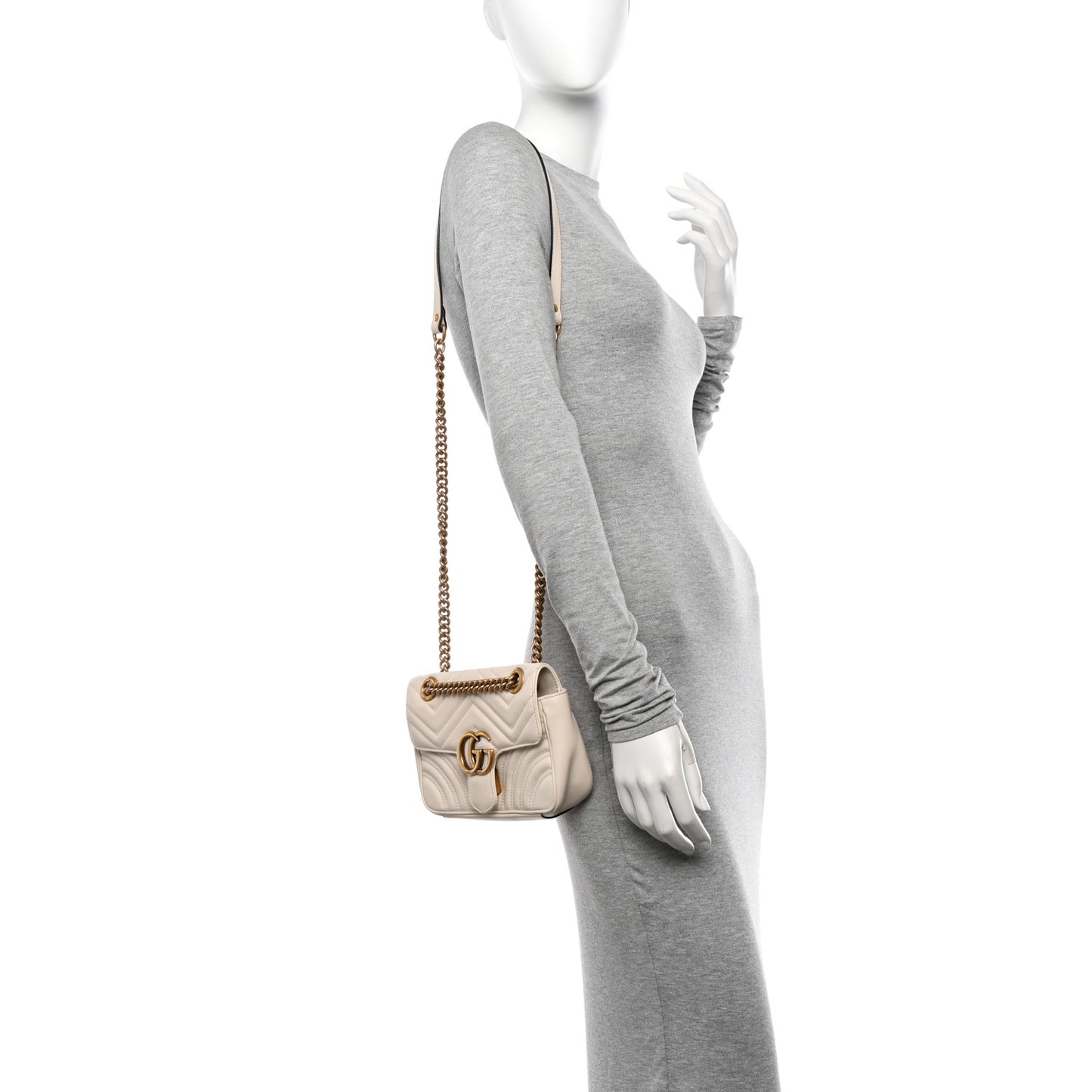 Calfskin Matelasse Mini GG Marmont Shoulder Bag White