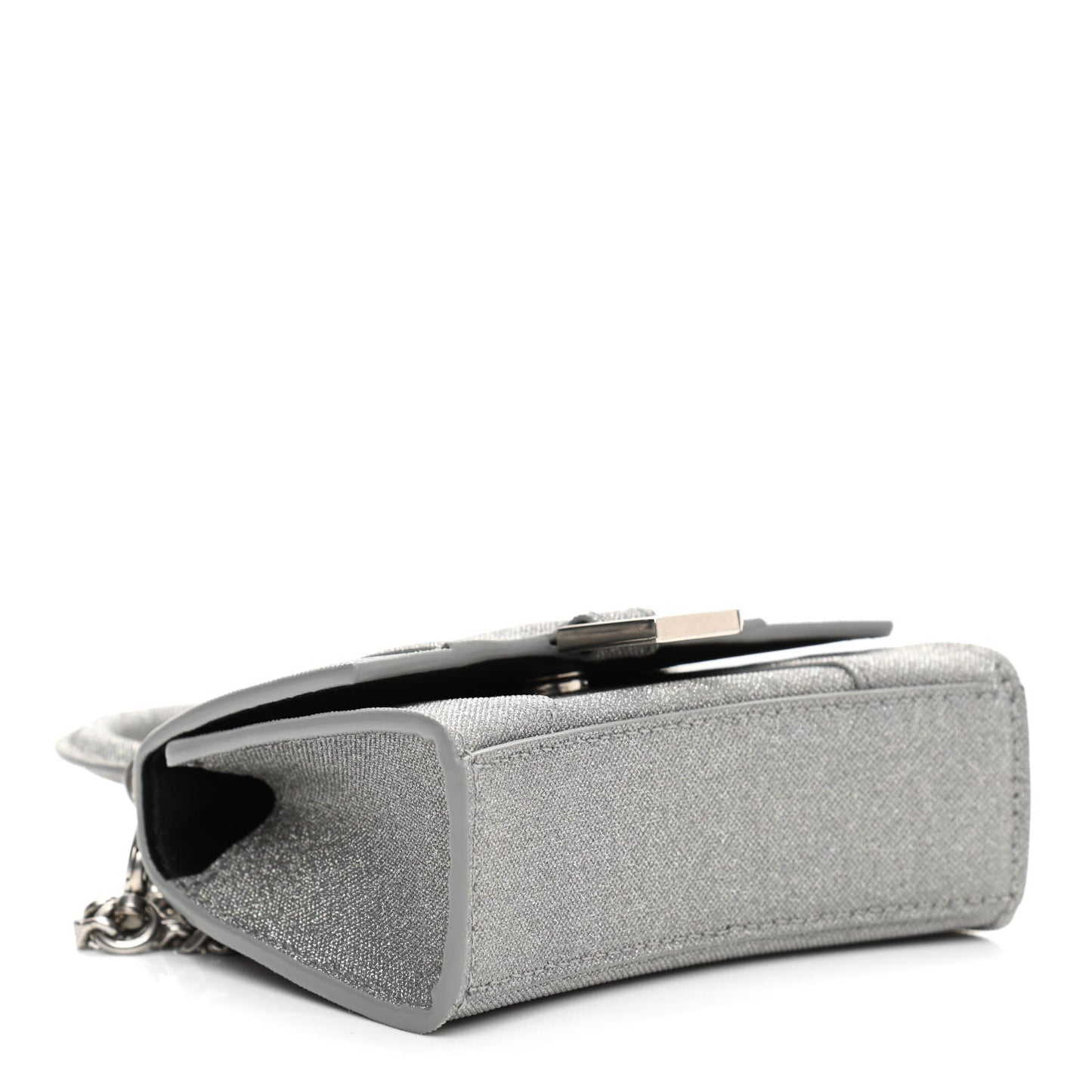 Glitter Fabric Hourglass Top Handle Bag Mini with Chain Grey