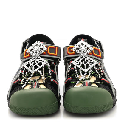 Gucci Mesh Fabric Tinsel Sport Sandals 35 Black Silver Green 2 of 8