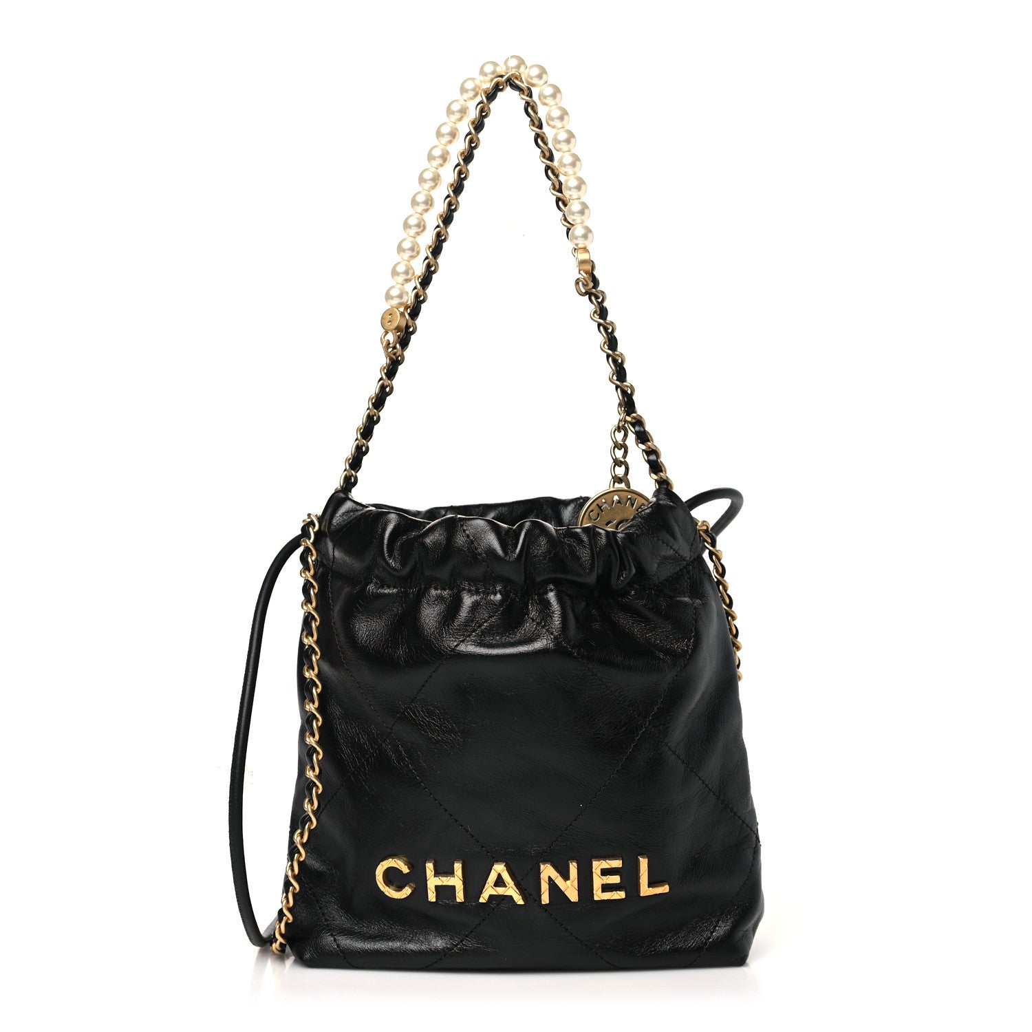 Chanel Shiny Crumpled Calfskin Quilted Pearl Mini Chanel 22 Black 1 of 11