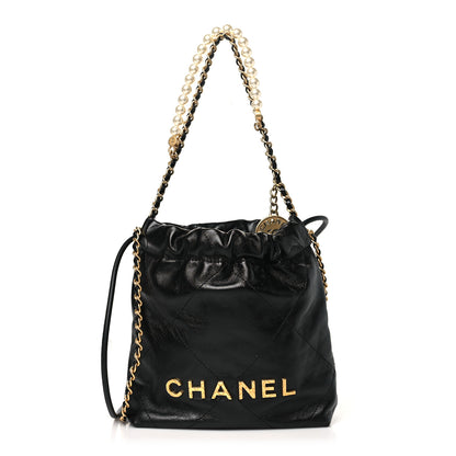Chanel Shiny Crumpled Calfskin Quilted Pearl Mini Chanel 22 Black 1 of 11