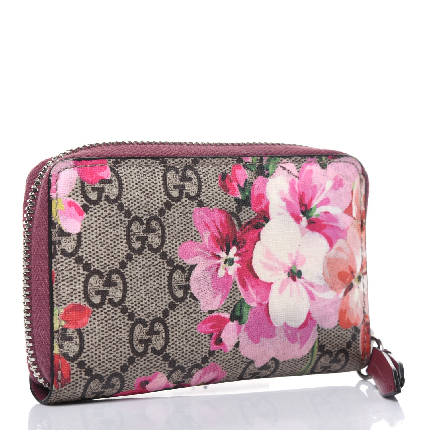 Gucci GG Supreme Monogram Blooms Zip Around Card Case Wallet Beige Multicolor Dry Rose 2 of 11
